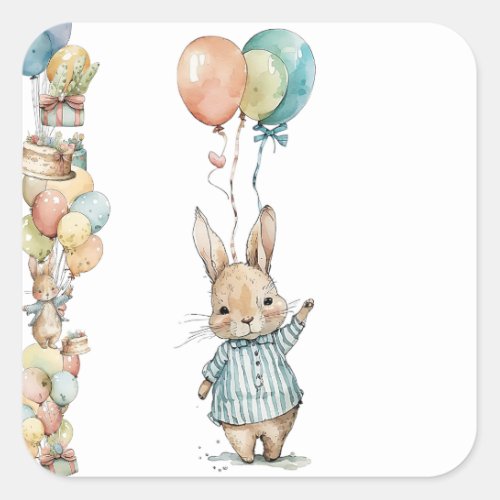 Baby Bunny with Balloons Square Sticker