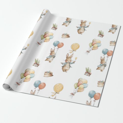 Baby Bunny with Balloons Wrapping Paper