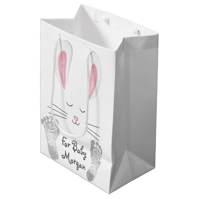 Baby Bunny  with Footprints Medium Gift Bag (Front Angled)