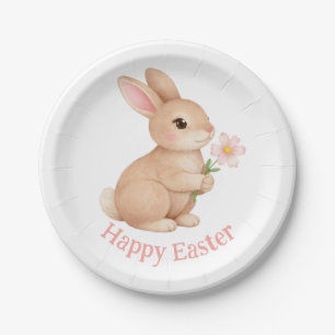 Baby Bunny with Pink Flower Happy Easter Paper Plates