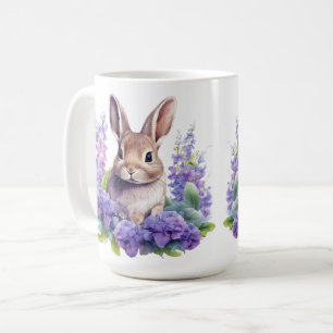 Baby bunny with purple flowers 15 oz coffee mug