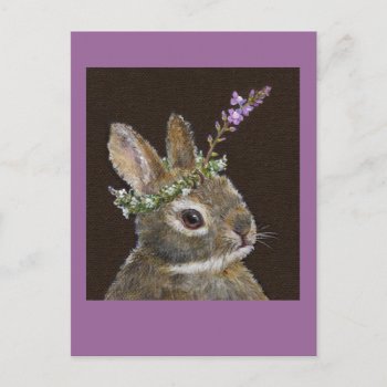 Baby Bunny With Wildflower Hat Postcard by vickisawyer at Zazzle