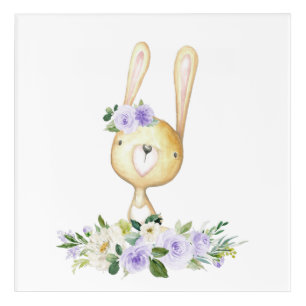 Baby Bunny, Woodland Animals, Boho, Purple Flowers Acrylic Print