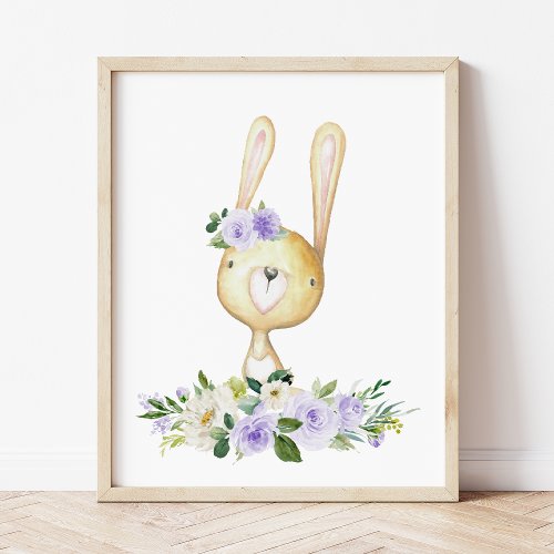 Baby Bunny Woodland Animals Boho Purple Flowers Poster