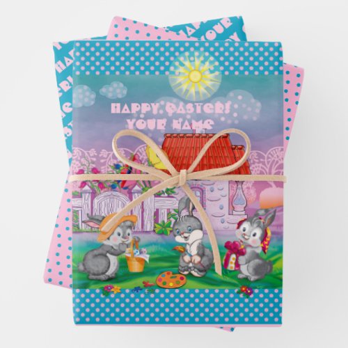 Baby Bunny Wrapping Paper Flat Sheet Set of 3