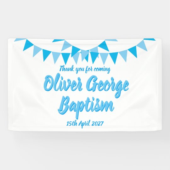 Baby Bunting Blue Baptism Christening Favor Banner Zazzle Com