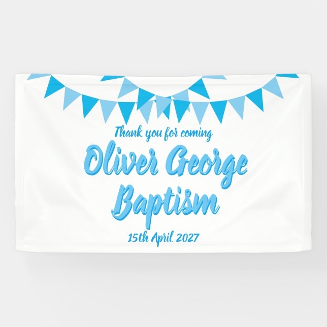Baby Bunting Blue Baptism Christening Favor Banner (Horizontal)
