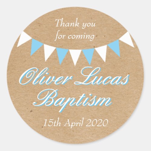 Baby Bunting Blue Baptism Christening Favor Classic Round Sticker