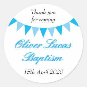 Baby Bunting Blue Baptism Christening Favor Classic Round Sticker