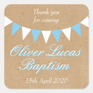 Baby Bunting Blue Baptism Christening Favor Square Sticker