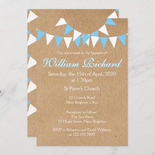 Baby Bunting Blue Baptism Christening Invitation