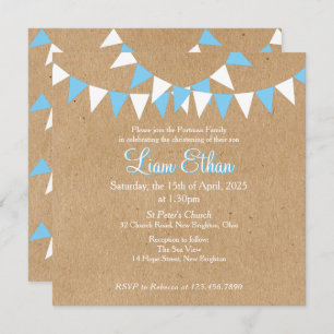 Baby Bunting Blue Baptism Christening Invitation
