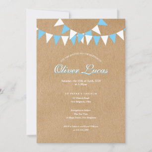 Baby Bunting Blue Baptism Christening Rustic Invitation