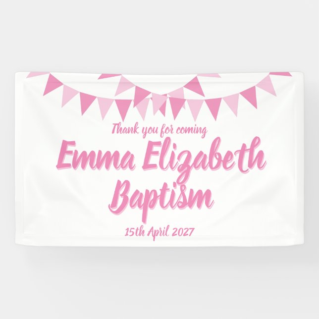 Baby Bunting Pink Baptism Christening Favor Banner (Horizontal)