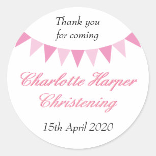 Baby Bunting Pink Baptism Christening Favor Classic Round Sticker