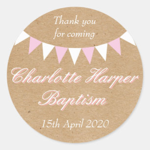 Baby Bunting Pink Baptism Christening Favor Classic Round Sticker