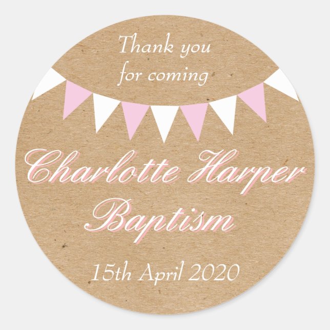Baby Bunting Pink Baptism Christening Favor Classic Round Sticker (Front)