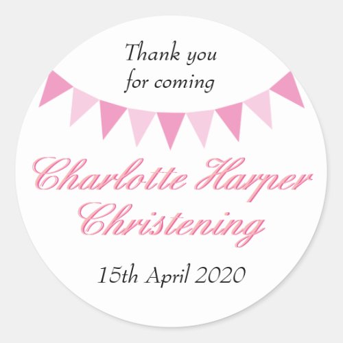 Baby Bunting Pink Baptism Christening Favor Classic Round Sticker