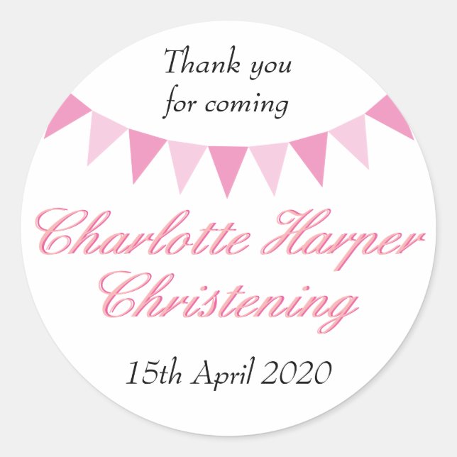 Baby Bunting Pink Baptism Christening Favor Classic Round Sticker (Front)