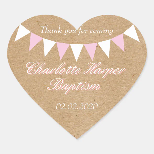 Baby Bunting Pink Baptism Christening Favor Heart Sticker Zazzle