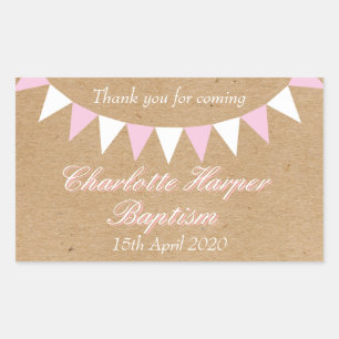 Baby Bunting Pink Baptism Christening Favor Rectangular Sticker
