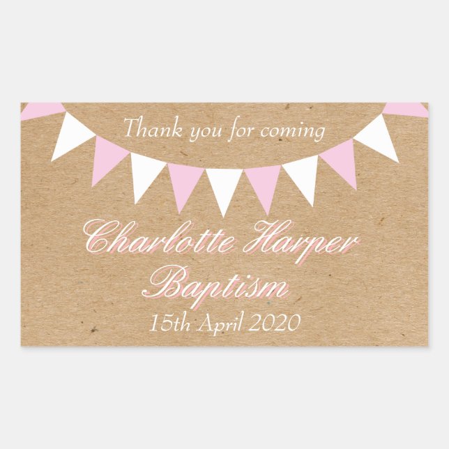 Baby Bunting Pink Baptism Christening Favor Rectangular Sticker (Front)