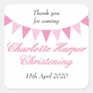 Baby Bunting Pink Baptism Christening Favor Square Sticker