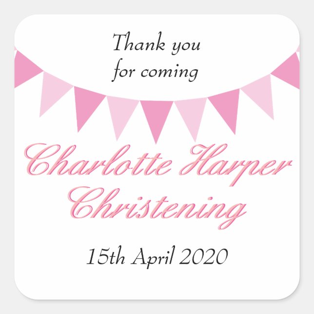 Baby Bunting Pink Baptism Christening Favor Square Sticker (Front)