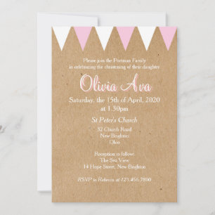 Baby Bunting Pink Baptism Christening Invitation