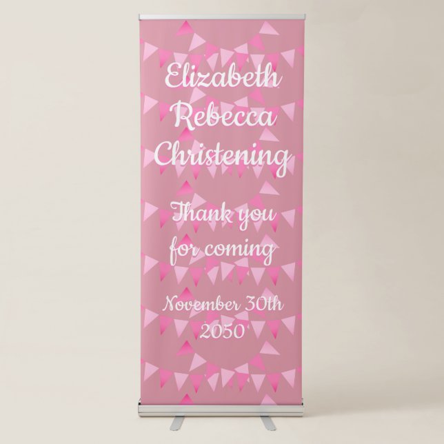 Baby Bunting Pink Baptism Christening Retractable Banner (Front)