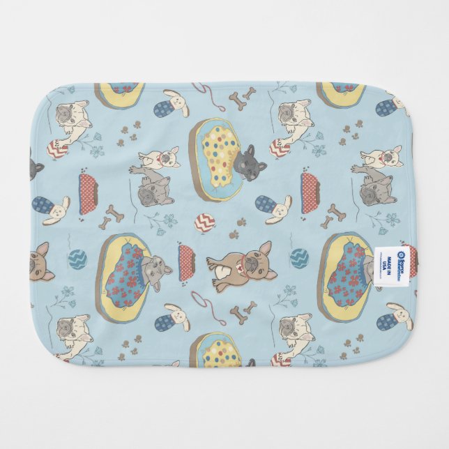 Baby Burb Cloth w/ Adorable Frenchies (Back Horizontal)