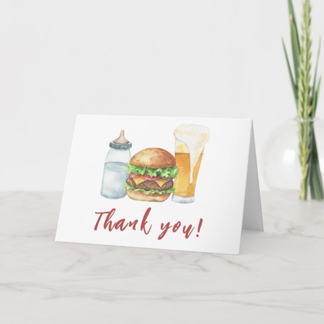Baby, Burgers and Beers Baby shower Thank you (Front)