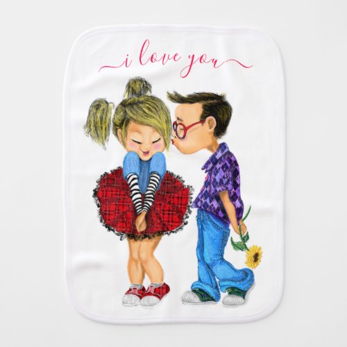 Baby Burp Cloth with Couple Love _ I Love You