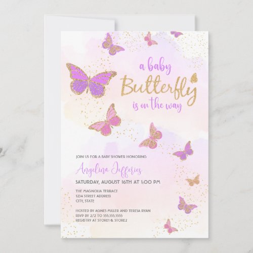 Baby Butterfly On the Way Baby Shower Invitation