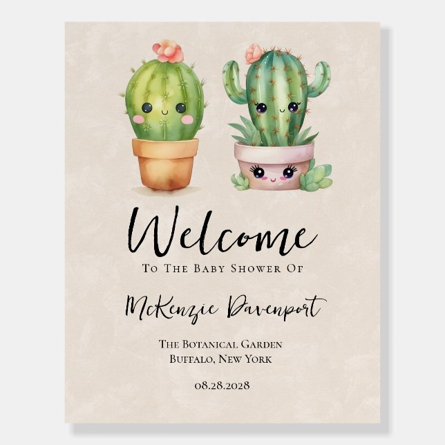 Baby Cactus Succulent Baby Shower Welcome Sign (Front)