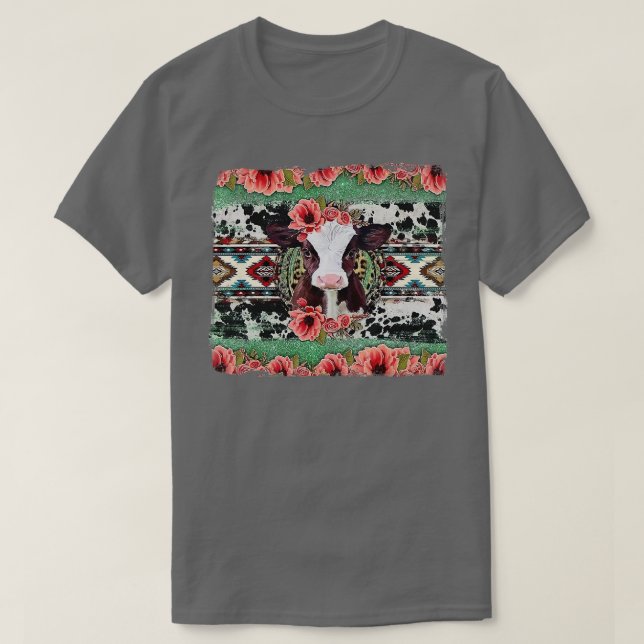 Baby Calf Floral Aztec Cowhide Baby Cow Western An T-Shirt (Design Front)