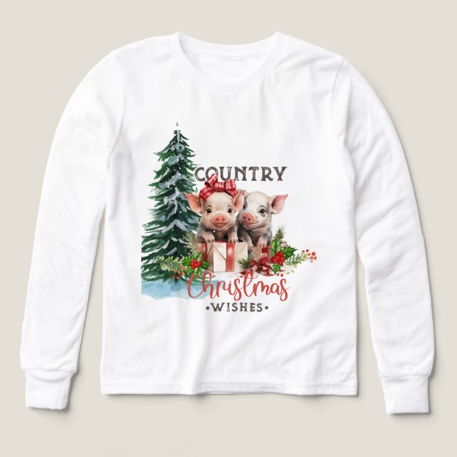 Baby Calfs - Country Christmas Wishes  LS T-Shirt Tri-Blend Shirts (Design Front)