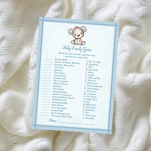 Baby Candy Cute Brown Bear Boy Shower Game Card (Creator Uploaded)