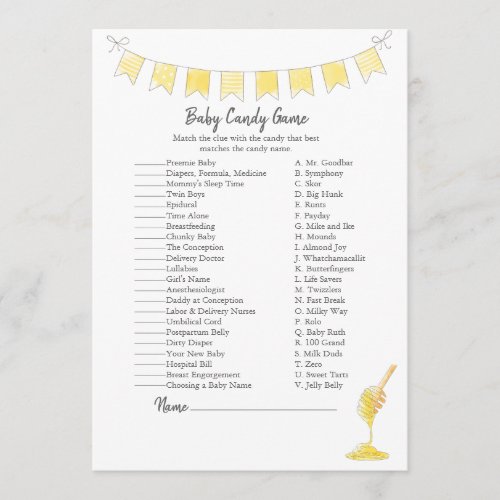 Baby Candy Game Teddy Bear and Honey Card