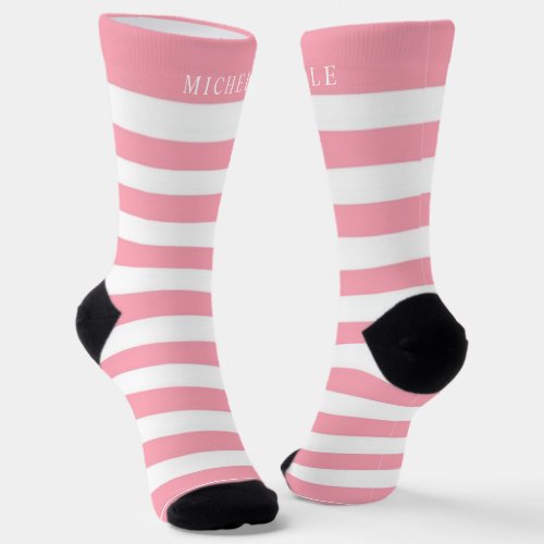 Baby Candy Pink White Striped Custom Name  Socks