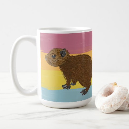 Baby Capybara Cute Illustration Colorful Striped Coffee Mug