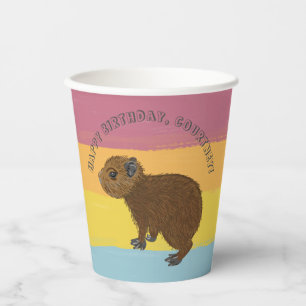 Baby Capybara Cute Illustration Colorful Striped Paper Cups