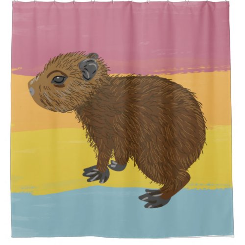 Baby Capybara Cute Illustration Colorful Striped Shower Curtain