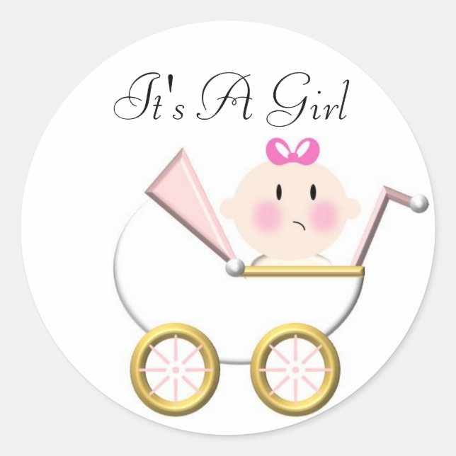 Baby Carriage 2, It's A Girl Classic Round Sticker (Front)