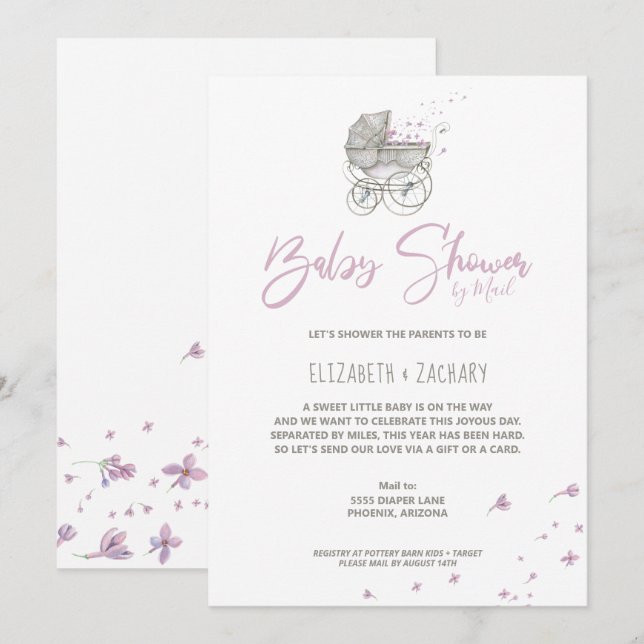 Baby Carriage Baby Shower by Mail Invitation (Front/Back)