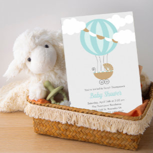 Baby Carriage Balloon Boy Baby Shower Invitation