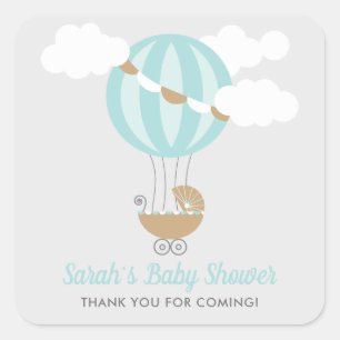 Baby Carriage Balloon Boy Baby Shower Square Sticker