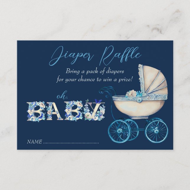 Baby Carriage Boy Baby Shower Diaper Raffle Enclosure Card (Front)