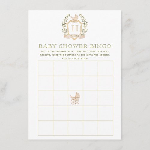 Baby Carriage Crest  Baby Shower Bingo Game Enclosure Card