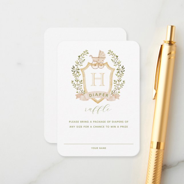 Baby Carriage Crest | Diaper Raffle Enclosure  Card (Front/Back In Situ)